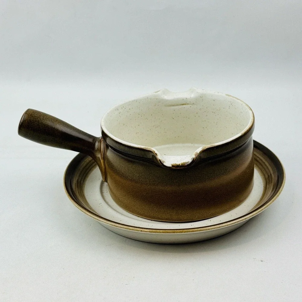 Mikasa Buckskin Gravy Boat & Underplate Brown Bands Potter's Art‎ Ben Seibel